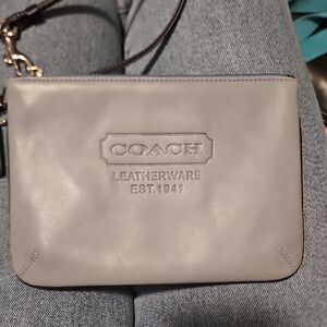 Coach Embossed Leather Wristlet - Light Gray